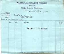 1925 Warren-Allen Carpet Co. billhead, Boston, MA picture