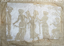 Antique Filet Needle Lace Figural Scene Pillow Case Pan Nymphs Grecian Gods picture