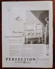 1928 Perfection Oil Burning Range Cook Stove & Ethyl Gasoline Vintage Print Ads picture