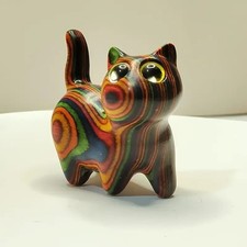 Hand-Painted Wooden Cat Figurine – Cute Kitten Sculpture Home Decor Gift picture