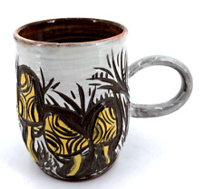 Studio Art Pottery Mushroom Mug Cup Yellow Brown Redware 4