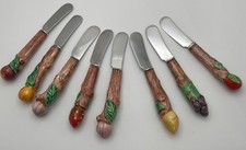 Vintage Mitsuboshi Cutlery Ceramic Handle Spreaders Fruit & Veg, Set of 8 picture