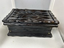 Vintage Rustic Folk Art Lobeco Hand Carved Wooden Trinket Jewelry Box Spain picture