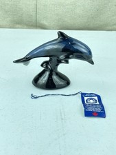 Vintage Blue Mountain Pottery Diving Dolphin Figurine Cobalt Blue & Black Glazed picture