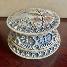 Don McWhorter Handmade Lidded Ceramic Trinket Box Floral Leaf Design 2013 picture