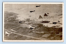 RPPC 1918. WWI FIGHTER PLANES FLYING OVER EGYPT. PYRAMIDS. RARE VIEW POSTCARD picture