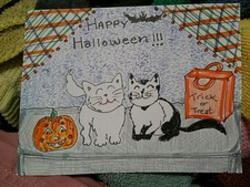 Vintage Style Halloween Greeting Card - Cute Cat Trick or Treat - Handmade picture