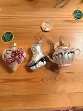 Set of 3 Vintage Inge's Christmas Heirlooms Glass Ornaments - Ice Skate, Heart, picture