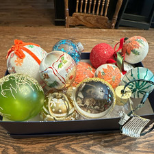 Vintage Christmas Round Ball Ornament Mixed Lot Multicolor Styrofoam  & Glass picture