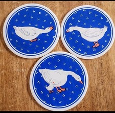 Vintage Mid-State Geese Country Blue Kitchen Wall Hanging Trivet Round Lot Of 3 picture