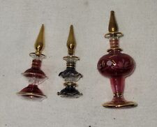 Vtg Purfume Decanter Ruby Gold Glass Matching Ornament Retro Womens Ladies picture