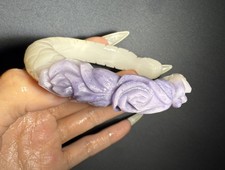 62mm Natural Mongolian Jade Matte Bangle/Shetei Cui/Hand Carved Flower Dragon picture