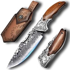 Hand Forged Damascus Pocket Knife Engraved Bolster Wood Handle EDC No Sheath picture
