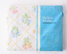 Vintage JcPenny No Iron Muslin Fitted Sheet Full Floral Design 130 Threads New picture