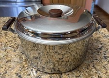 Cuisinart (s) 1980’s Vintage 6 Qt Stainless Stock Pot Wooden Handles & Lid VGC picture