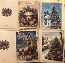 24 Vintage Christmas Cards 5x7 Winter Scenery Art Set Holiday Greeting Box picture