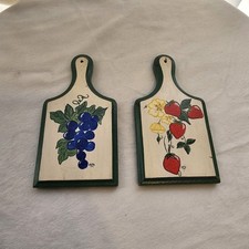 Vintage 1976 Hand Painted Wood Wall Decor Strawberries Grapes Lot Of 2 picture