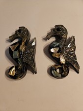 Black Lucite Ablone 4.5 Inch Seahorses Wall Art MCM BETTY'S SHELLS CA 1950/1960s picture