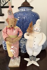 Lot of 2 Cody Foster Vintage Large Folk Art Snowman  and Bear 2003 picture