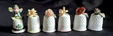 Lot of 6 Enesco Porcelain Thimbles With Flowers + Daffodil * Lily * Leprechaun picture