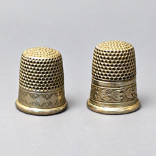 Antique Simons Brothers Sterling Silver Thimbles lot of 2 Engraved Sewing Collec picture