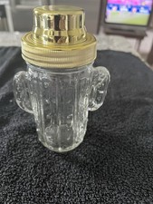 Glass Cocktail Shaker Cactus Shaped Textured Gold Chrome Looking Lid picture