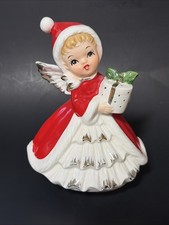 Vtg 1950s Christmas Angel Shopper Figurine Rotating Music Napco Lefton? Japan picture