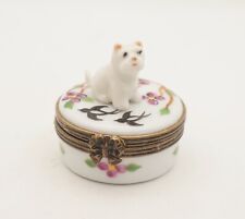 New French Limoges Trinket Box Cute Westie Dog Puppy on Floral Box with Birds picture