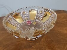 BOHEMIAN CUT CRYSTAL K.A.M. ROUND GOLD FLORAL FRUIT NUT/CANDY DISH BOWL ENAMELED picture