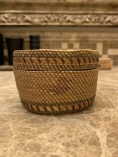 Makah / Nootka Antique Handwoven Basket w/ Lid picture