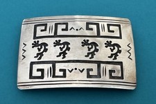 Vintage Native American Signed B Sterling Silver 4 KOKOPELLI Dancers Belt Buckle picture