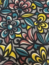 VTG Bold Floral Fabric Remnant 129”X35” Cotton Groovy Mod  picture