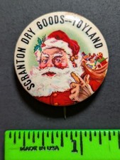 Vintage Scranton PA Dry Goods Toyland Santa Pinback Pin picture