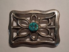 Old Sterling Silver Turquoise Navajo Belt Buckle 66g Marked DD picture