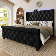 Queen Size Bed Frame with Headboard, Upholstered Bed Frame, Balck picture