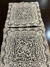 Set of 2 Vintage White Guipure Venice Lace Doilies 11.5x11.5 Square Clean Matt picture