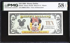 THE RAREST Disney Dollar 1996 D $10 Minnie PMG 58EPQ DIS46 D00031186A picture