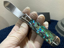 QS167A - QSP Jumping Jack Slip Joint Abalone Sandvik (14C28N) Steel Pocket Knife picture