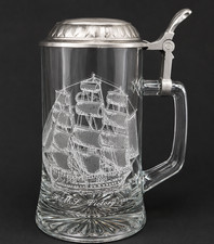 H.M.S. Victory 1765 Glass Beer Stein With Lid. Highly Collectible picture