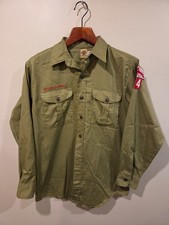 Vintage 60s Boy Scout Shirt 15 33 Central Minnesota Council Patch Uniform Green picture