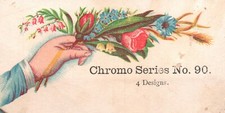 1880s-90sMan Holding Pink Flowers Chromo Series 4 Designs Trade Card picture