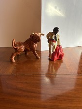  Vintage Ceramic Porcelain Bull and Matador salt and pepper Figurines Japan ￼ picture