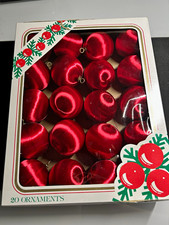 Vintage Kmart Satin Christmas Ornaments Red Box of 20 Rauch Spun Silk Retro MCM picture