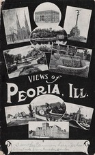 Missed Train Peoria IL Illinois Multi View School Church Depot Vtg Postcard J75 picture
