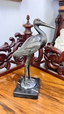 1930s Art Deco French Car Mascot Pewter Stork Bird Figurine Marble Hood Ornament picture