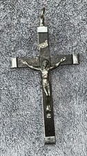 Vintage EBONY SILVER TONE CROSS 4” Made In Italy  picture