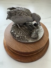 Vintage 1977 Chilmark Fine Pewter Mallard Duck Figurine R.K. Davis Wood Base picture