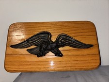 Vintage Metal Eagle On Wood Plaque picture