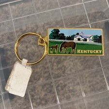 NWT Vintage Kentucky Thoroughbreds Horse Park Enamel Souvenir Keychain 2.25”x1” picture