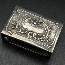 Vintage Germany Matchbox Cover Silver Art Nouveau Repousse Floral Small picture